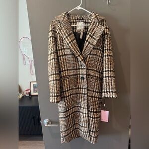 Anthropologie Black and White Plaid Trench Coat